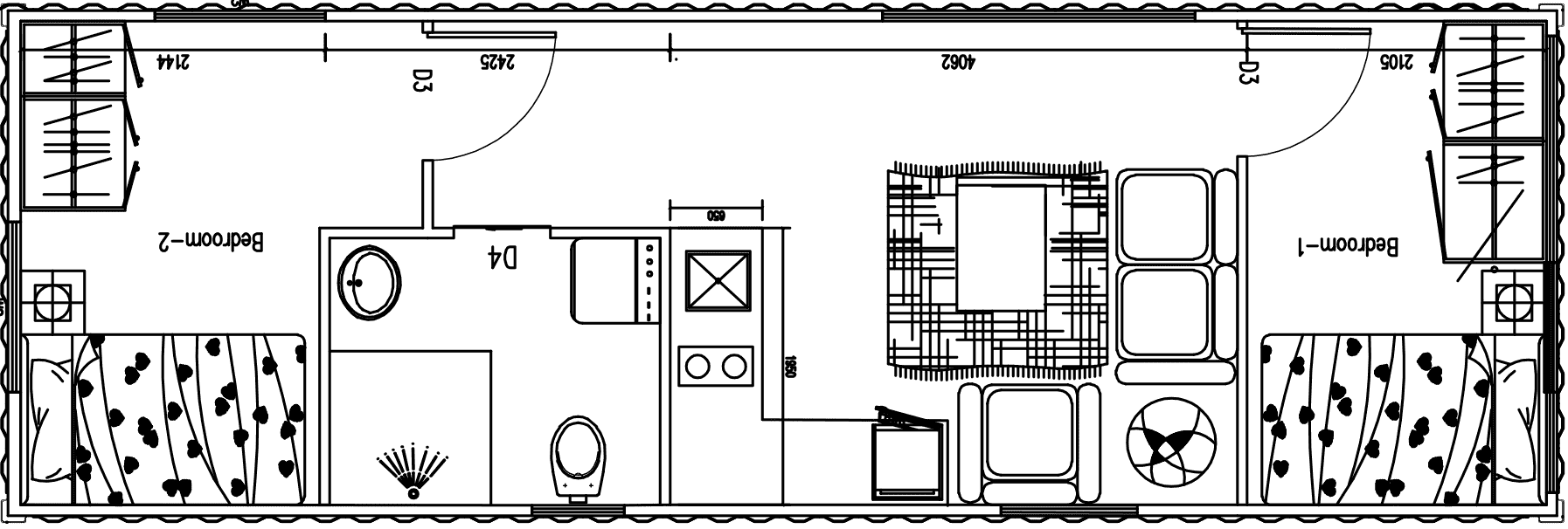 20 foot container home floor plan interior architecutral drawing copy