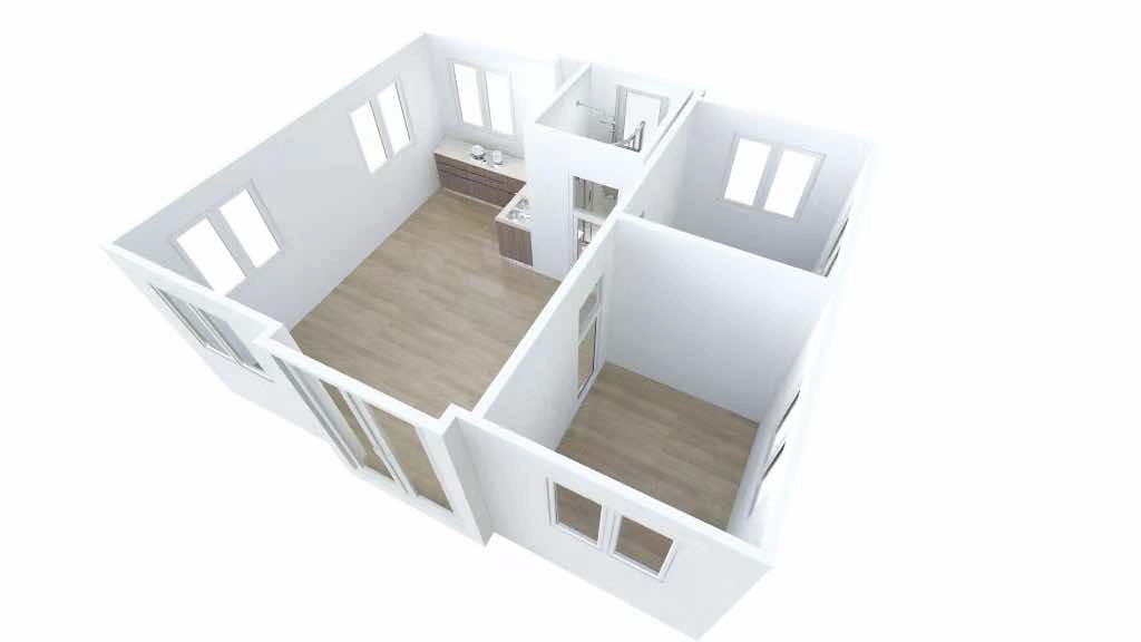 expandable container home floor plan render