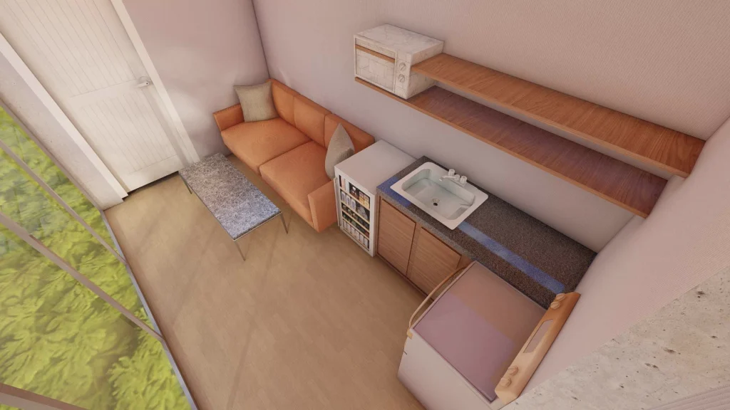 2 bedroom container home interior rendering 2
